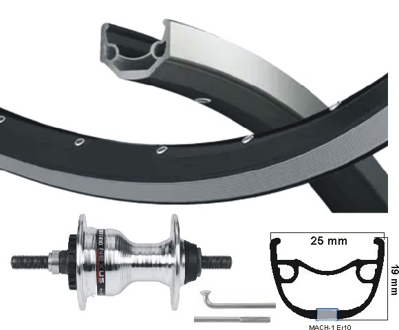 Roue avant Kgs 28 pouces (622) mach 1 er10 noir argent frein à rouleaux axe fixe