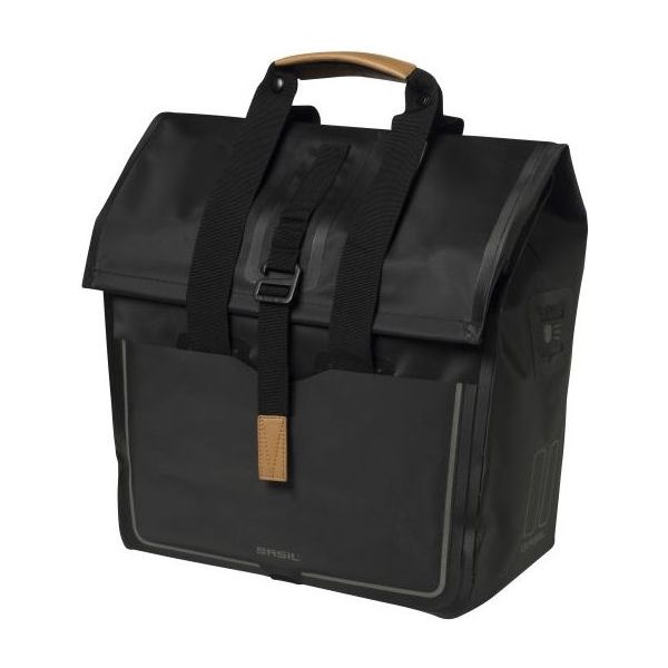 Basil Urban Dry Shopper - Afforeur à vélo imperméable, détails en cuir végétalien, fermeture réglable, réflexion, noir mat