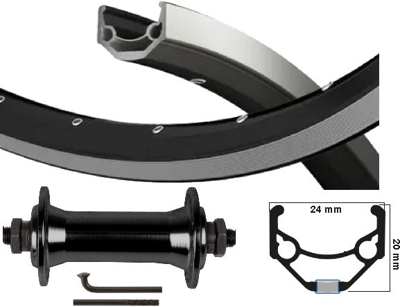Roue avant Kgs 28 pouces (622) jante noir-argent rayons noir projection noir