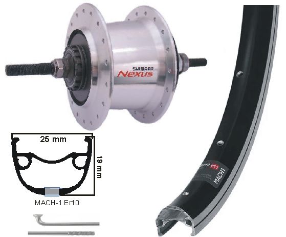 Roue arrière Kgs 28 pouces (622) stratos noir argent nexus 7 frein à rouleaux