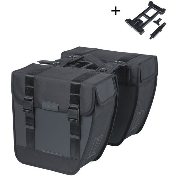 Basil double sacoche de vélo tour étanche mik 28 litres 14 x 29 x 30 cm (2x) - noir