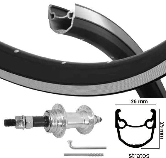 Roue arrière Kgs 28 pouces (622) stratos noir argent roue libre fixe
