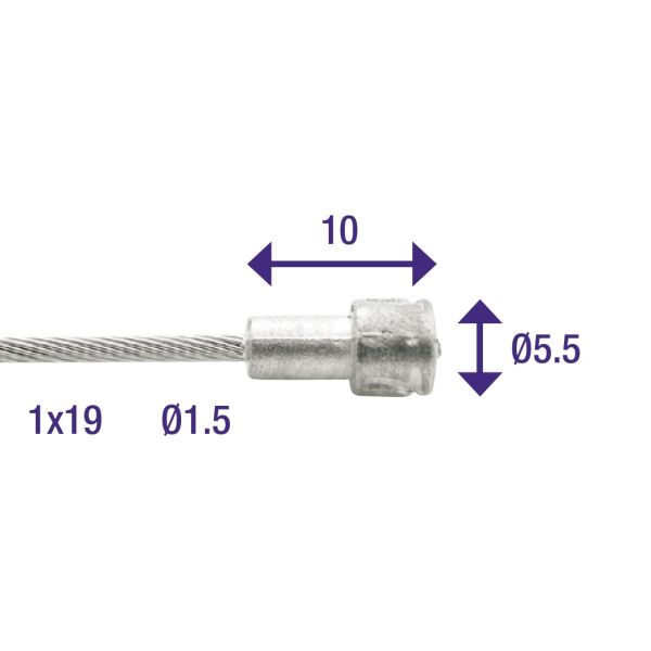 Rem Binnenkabel Elvedes 2000 mm en acier inoxydable Ø1,5 mm V-Nipple (100 pièces)