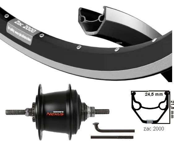 Roue arrière Kgs 28 pouces (622) jante et rayons noirs nexus 8 rb noir