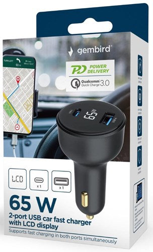 Chargeur de voiture Enzo USB + USB-C | 65w | noir | statut lcd - 9540116
