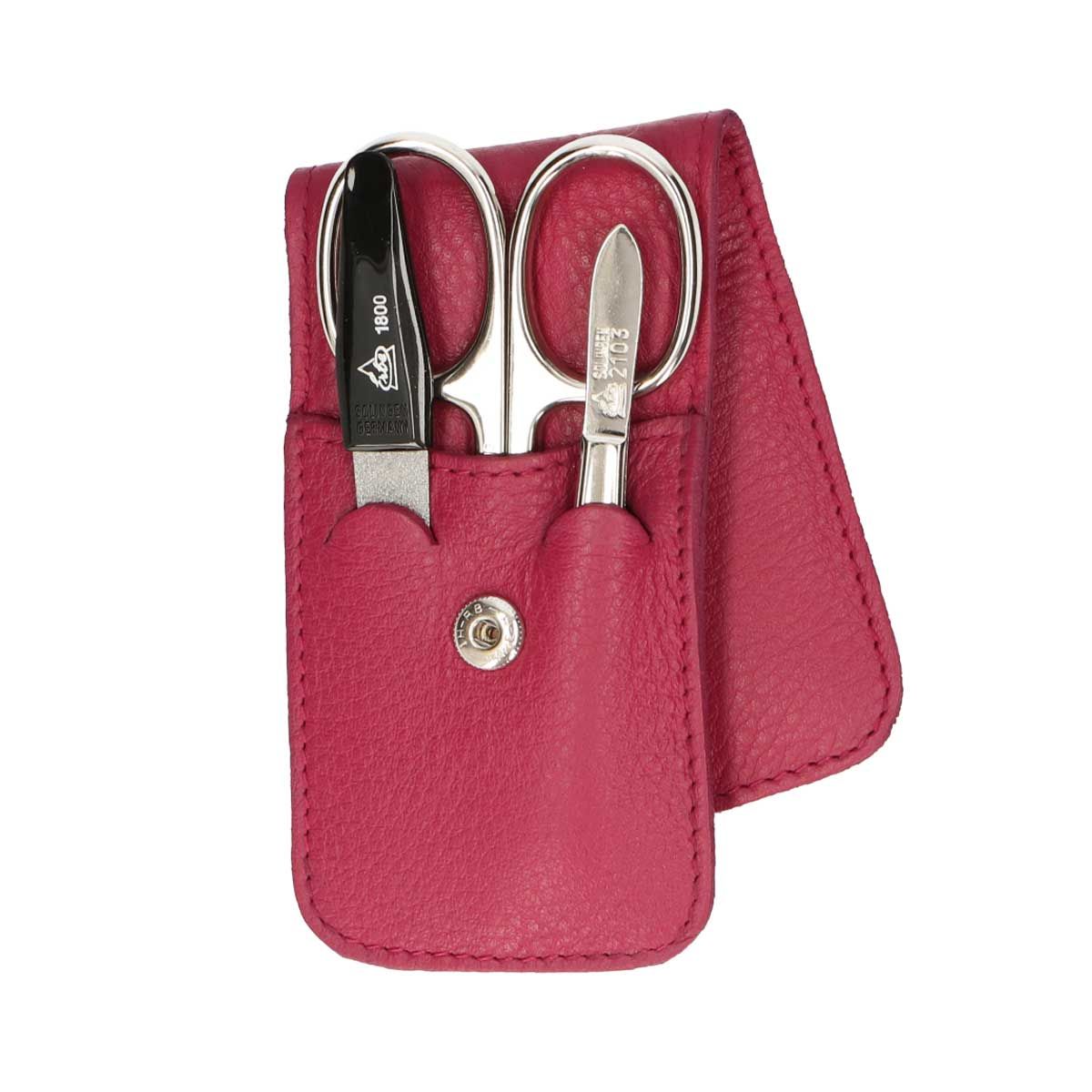 Erbe solingen trousse à manucure 3 pièces avec fermeture à bouton pression fuchsia (erbe9079)