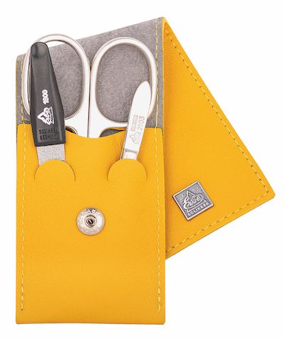 Erbe solingen trousse à manucure 3 pièces avec fermeture à bouton-pression jaune moutarde (erbe9671)