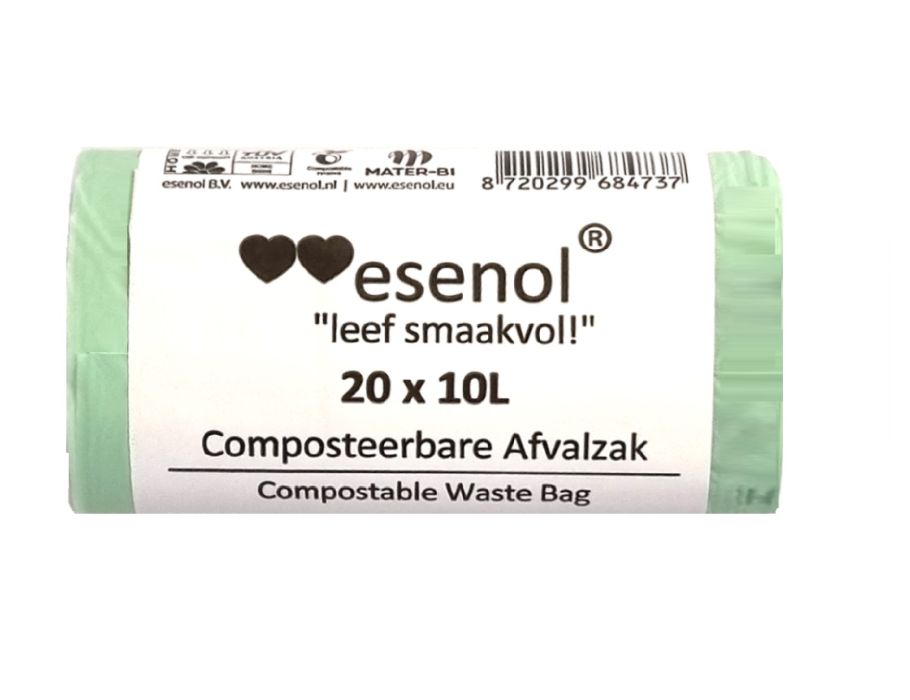 Sacs à déchets compostables d'ESENOL 10 litres - 1 rouleau de 20e