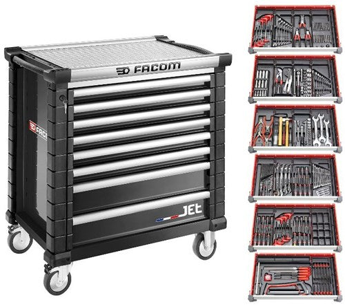 Facom desserte à outils jet 8 tiroirs m4a | avec 6 tiroirs remplis | noir - jetcm215gbnl