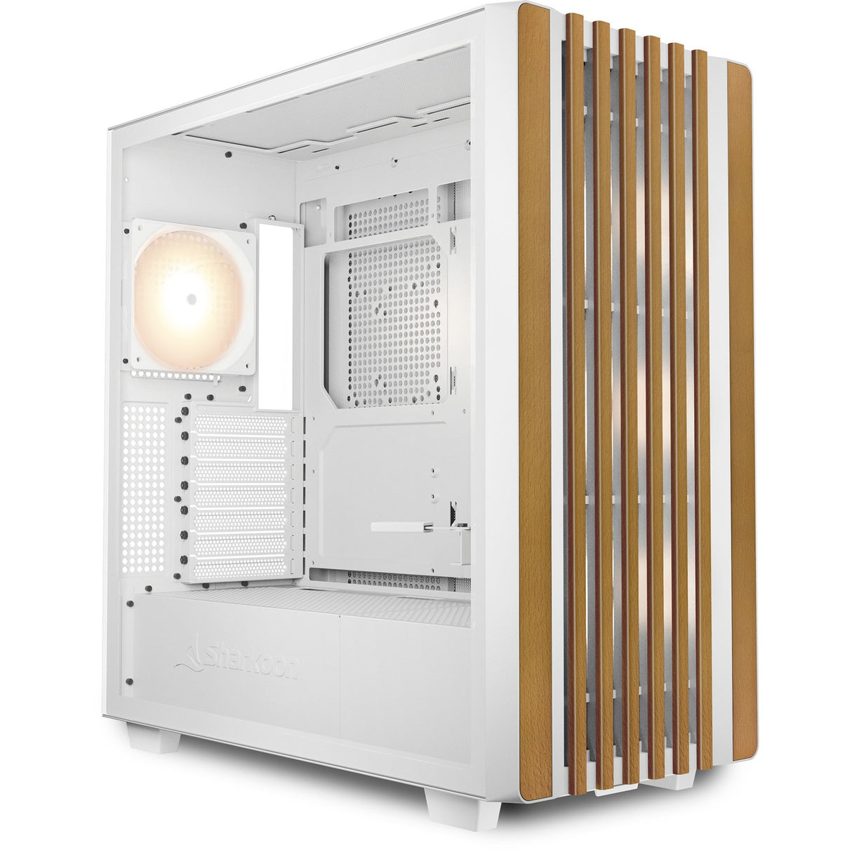 Boîtier tour midi Sharkoon rebel c70g rgb (couleur bois blanc | 2x usb-a | 1x usb-c | rgb | verre trempé)