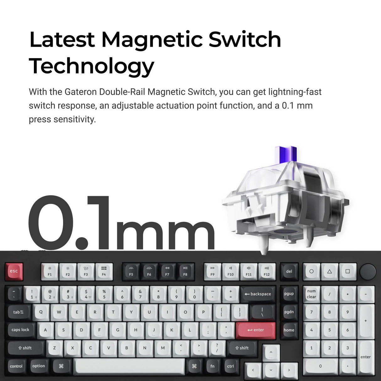 Clavier personnalisé sans fil Keychron q5 he qmk (noir, disposition américaine (qwerty), nébuleuse magnétique à double rail gateron, 96 %, LED RVB, pbt double-shot osa, échange à chaud, bouton, 2,4 GHz | Bluetooth 5.1 | USB-C)