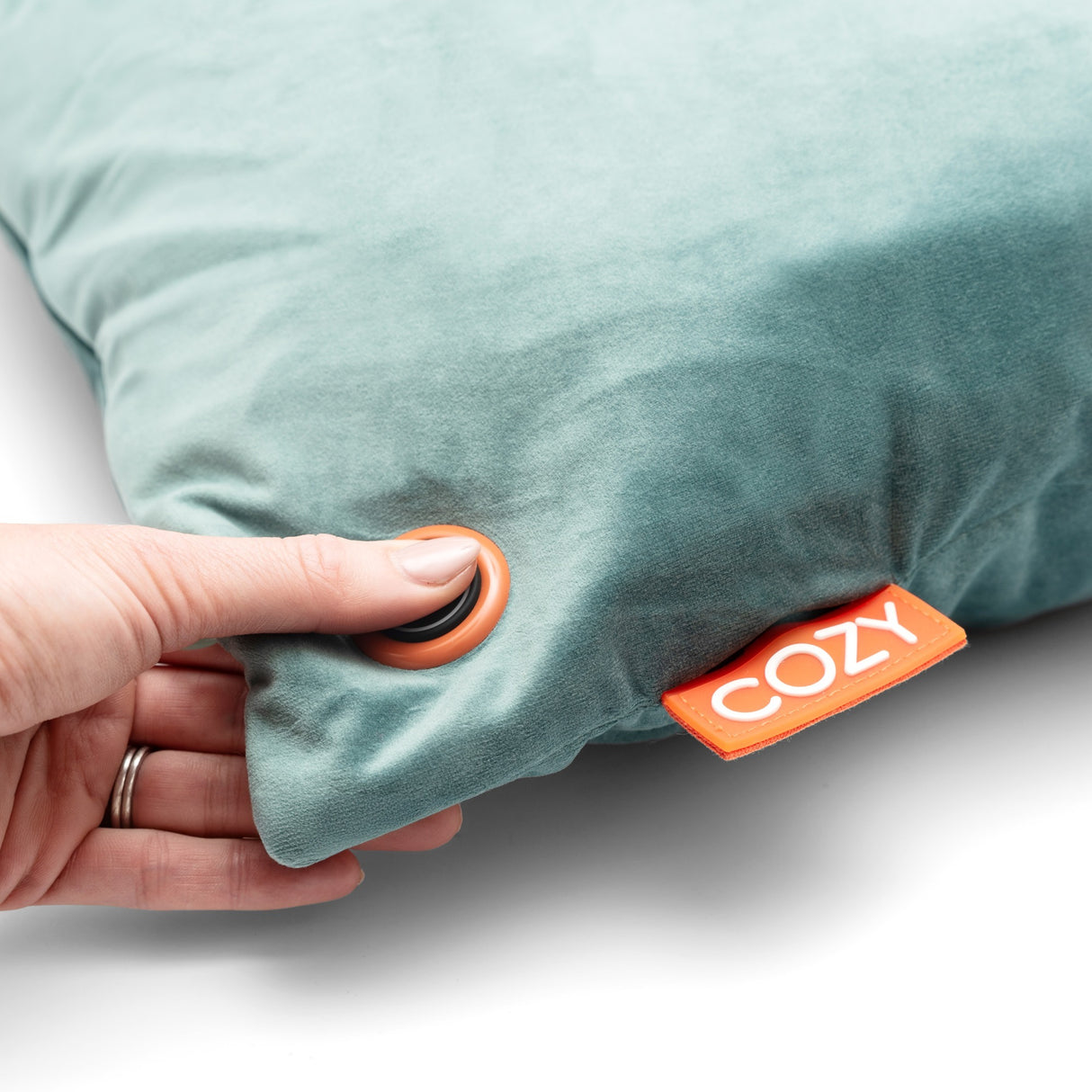 Coussin chauffant sans fil Cozy una Velvet 45 x 45 cm (bleu-vert, power bank 5000 mah)