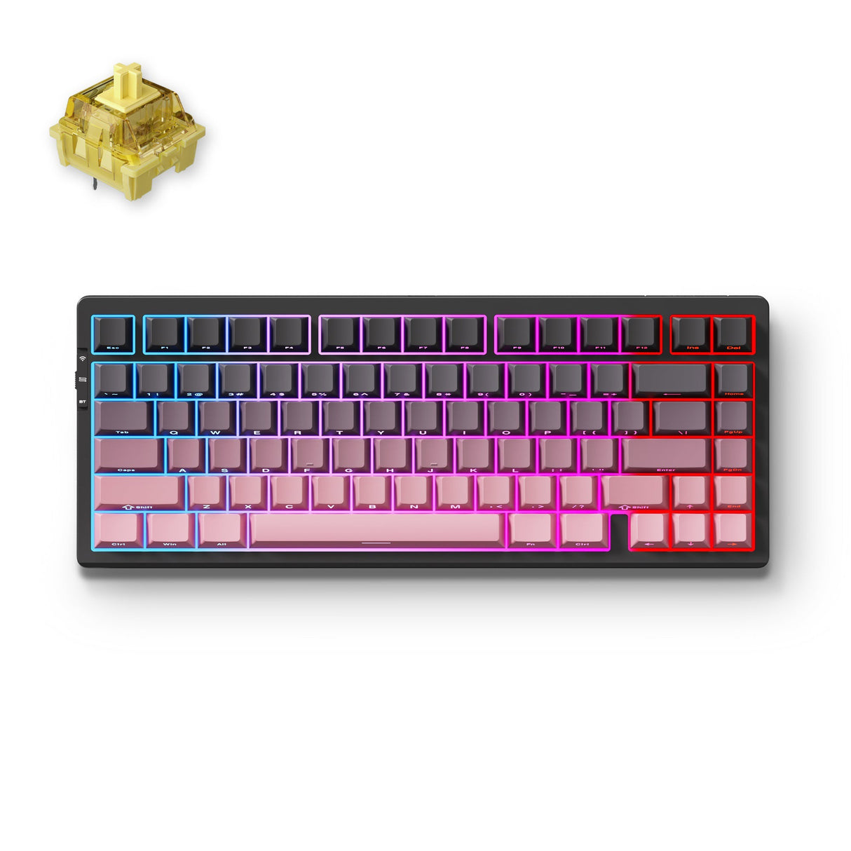 Mchose g75 pro noir rose crème arbre tri-mode structure de joint mécanique, clavier de jeu (noir rose, disposition américaine, arbre crème KTT, 75%, RVB, échange à chaud, PBT gravé sur le côté, Bluetooth USB-C sans fil)