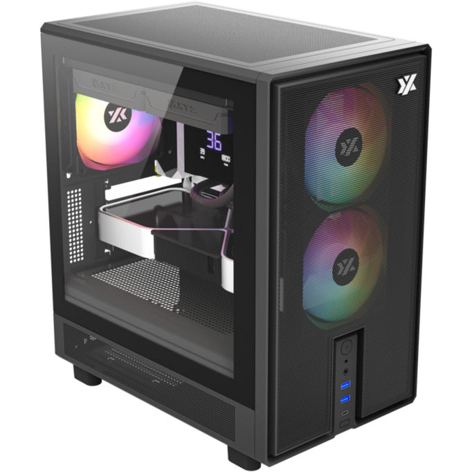Boîtier tour midi Xyz pc gear atom (noir | 2x USB-A | 1x USB-C | verre trempé)