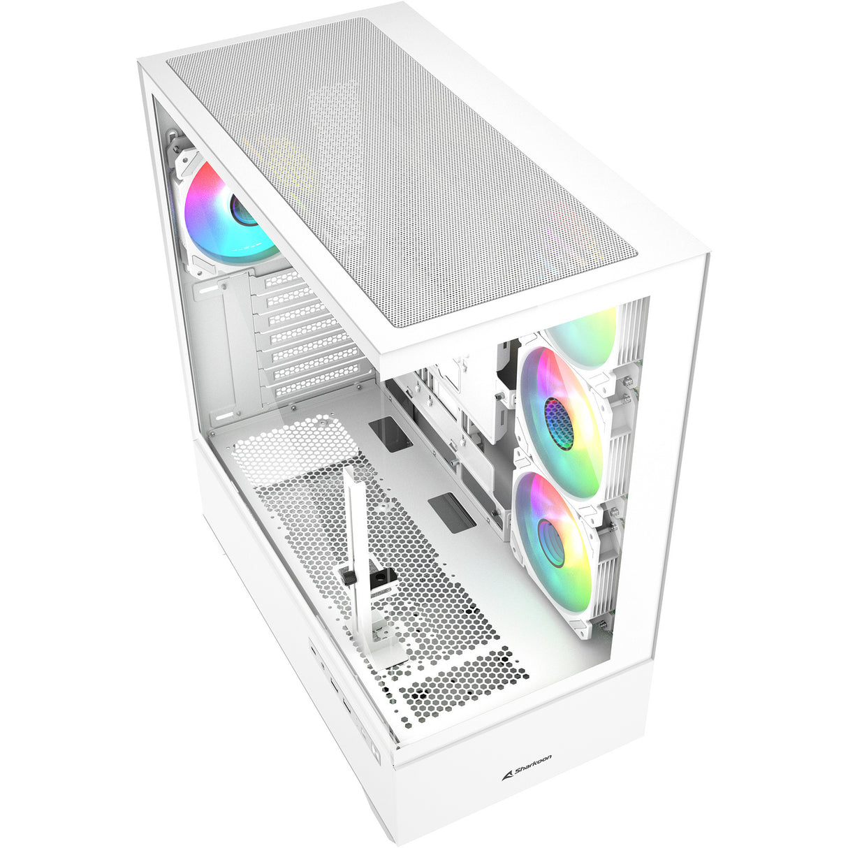 Boîtier tour midi Sharkoon ak6 rgb (blanc | 2x usb-a | 1x usb-c | rgb | verre trempé)