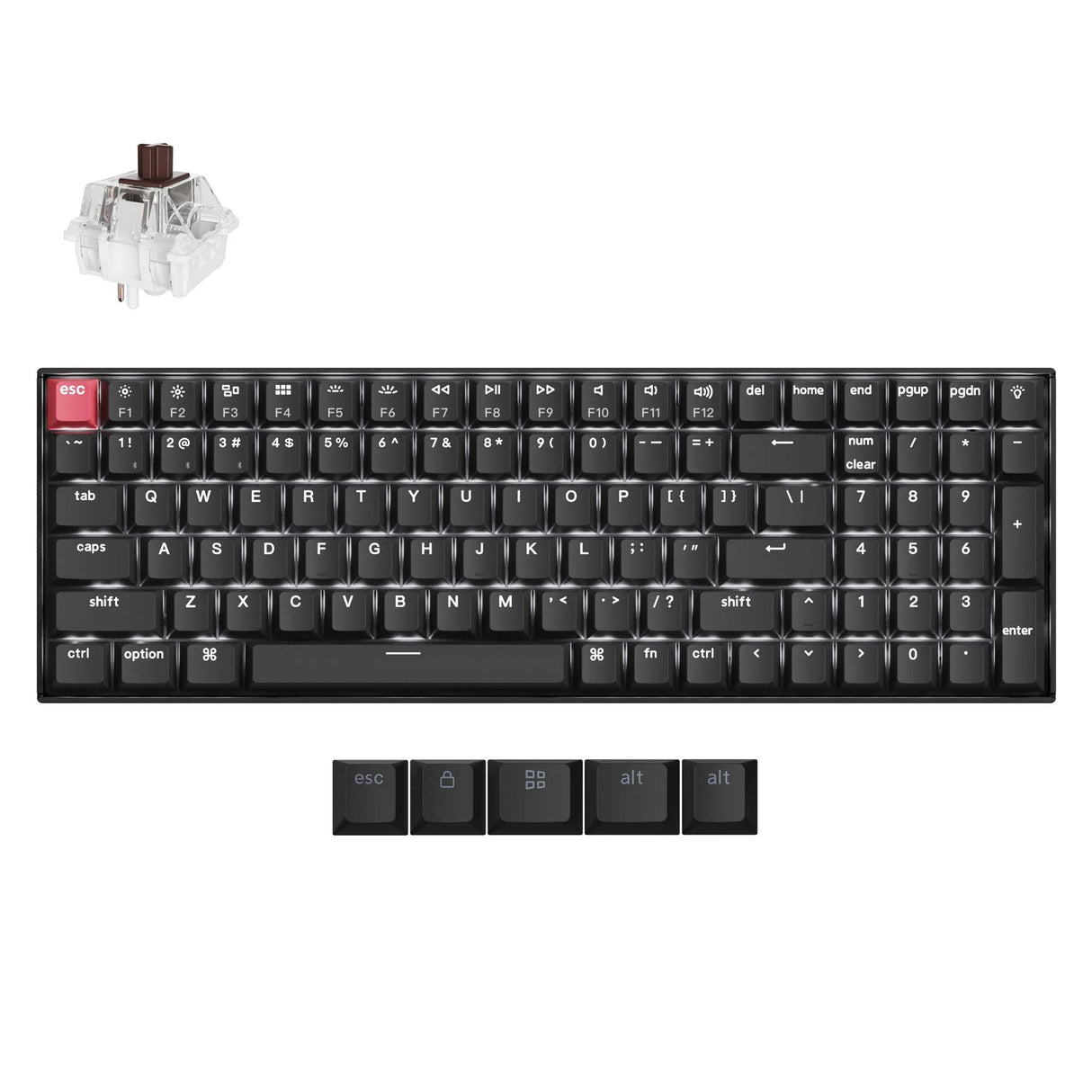 Clavier mécanique Keychron k4x-a3 (noir, disposition américaine (qwerty), super marron, 96%, LED blanches, touches pbt double-shot cerise, bluetooth | usb-c)