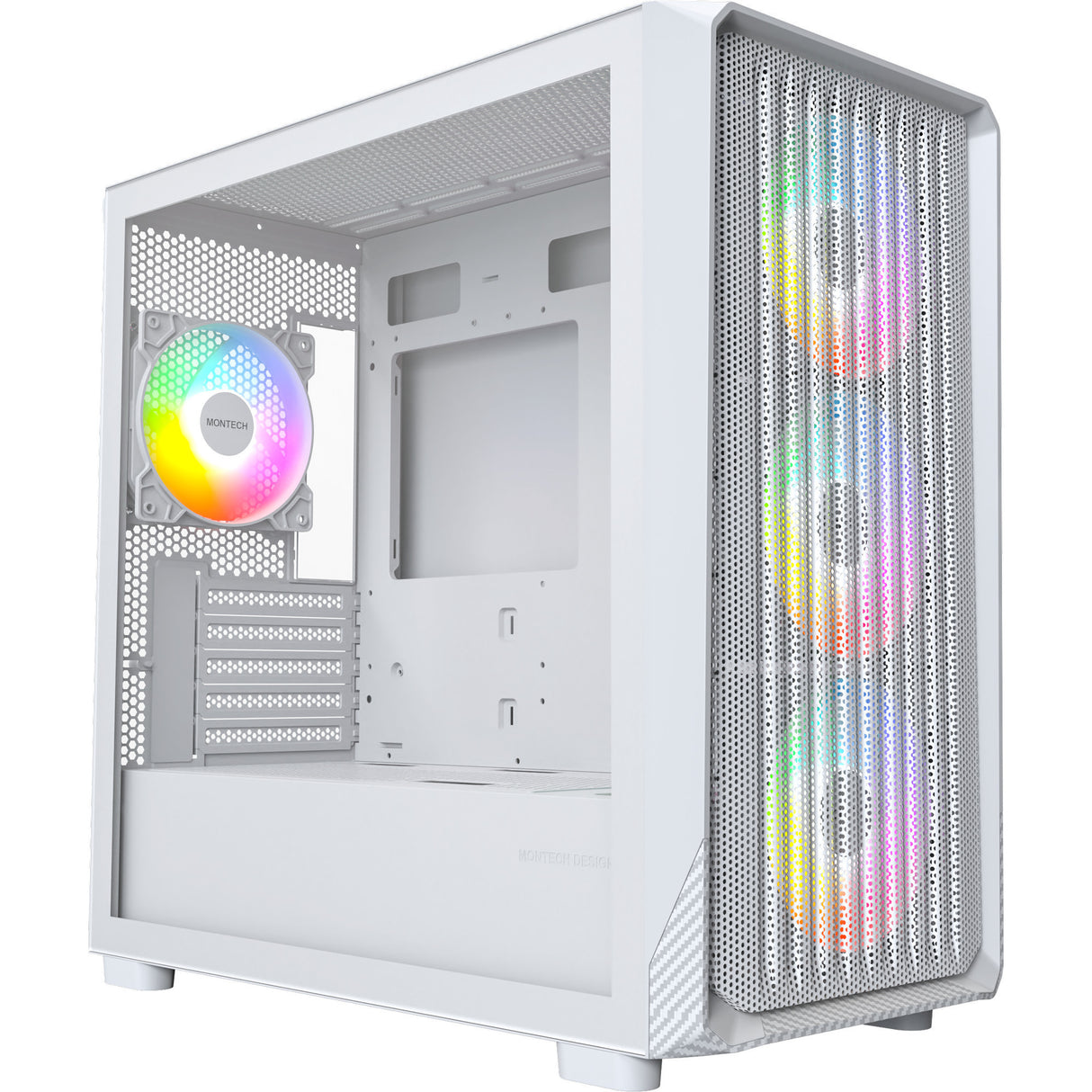 Boîtier tour midi Montech x5m (blanc | 2x USB-A | 1x USB-C | RGB | verre trempé)