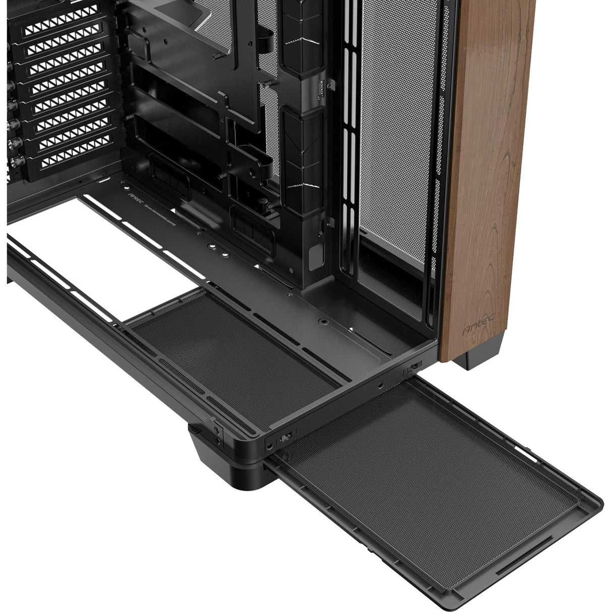 Boîtier tour midi en bois courbe Antec c8 (couleur bois noir | 2x USB-A | 1x USB-C | verre trempé)