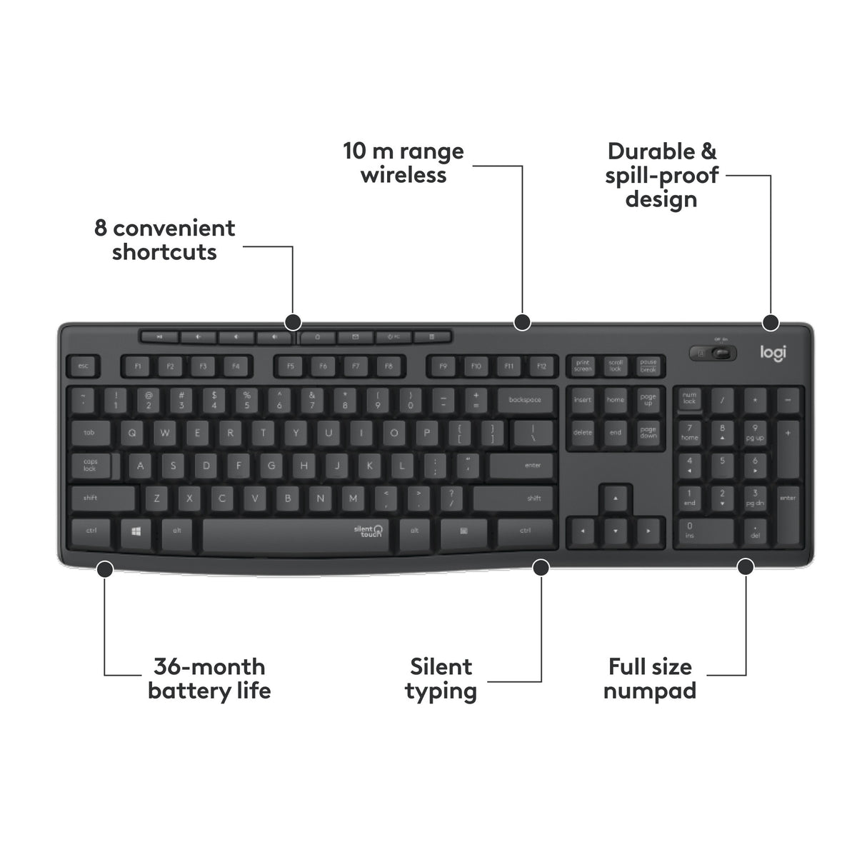 Logitech mk295 ensemble clavier et souris sans fil silencieux (noir, disposition internationale américaine (qwerty), 100 %)