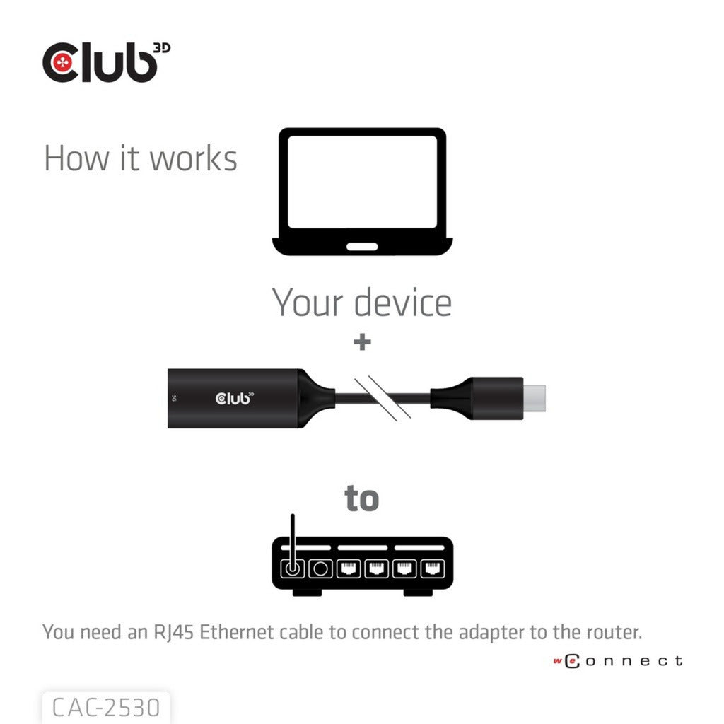 Adaptateur Ethernet M-F Club 3D USB-C vers RJ45 5 Gbit/s (noir)