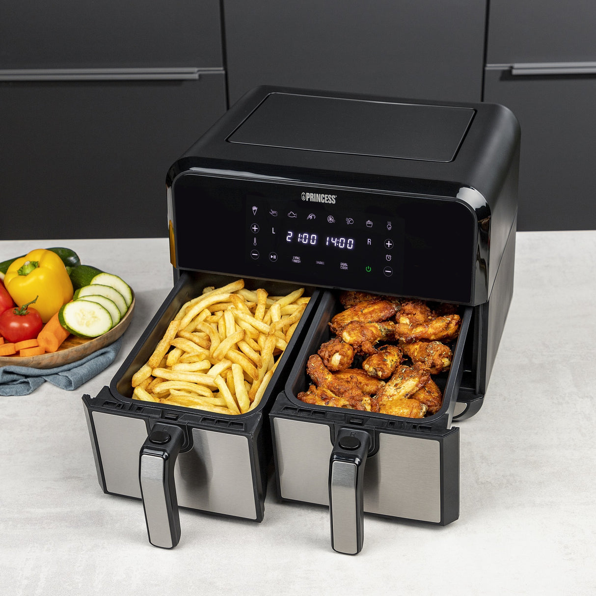 Friteuse à air chaud Princess double panier Aerofryer (noir, 2x 4 litres)