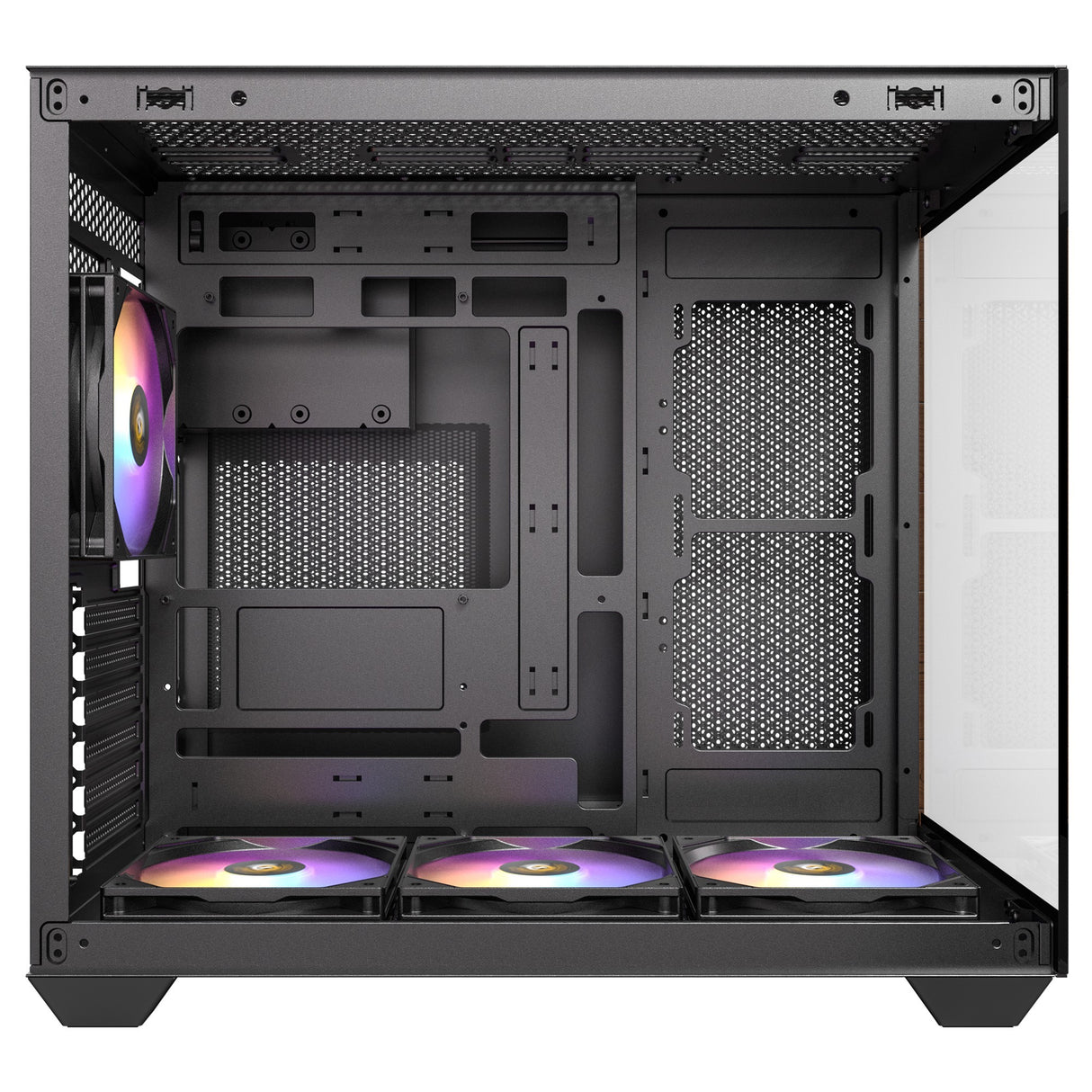 Boîtier tour midi argb en bois Antec cx800 (couleur bois noir | 1x USB-A | 1x USB-C | verre trempé)