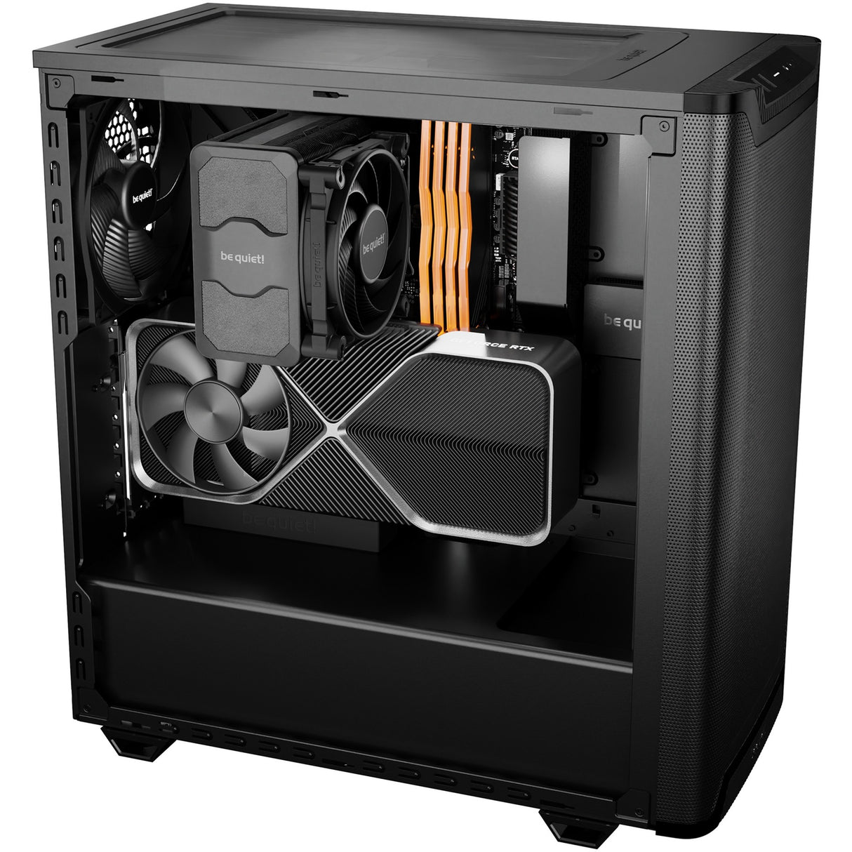 Soyez silencieux! boîtier tour midi à fenêtre de flux d'air pure base 501 (noir | 2x USB-A | 1x USB-C | verre trempé)