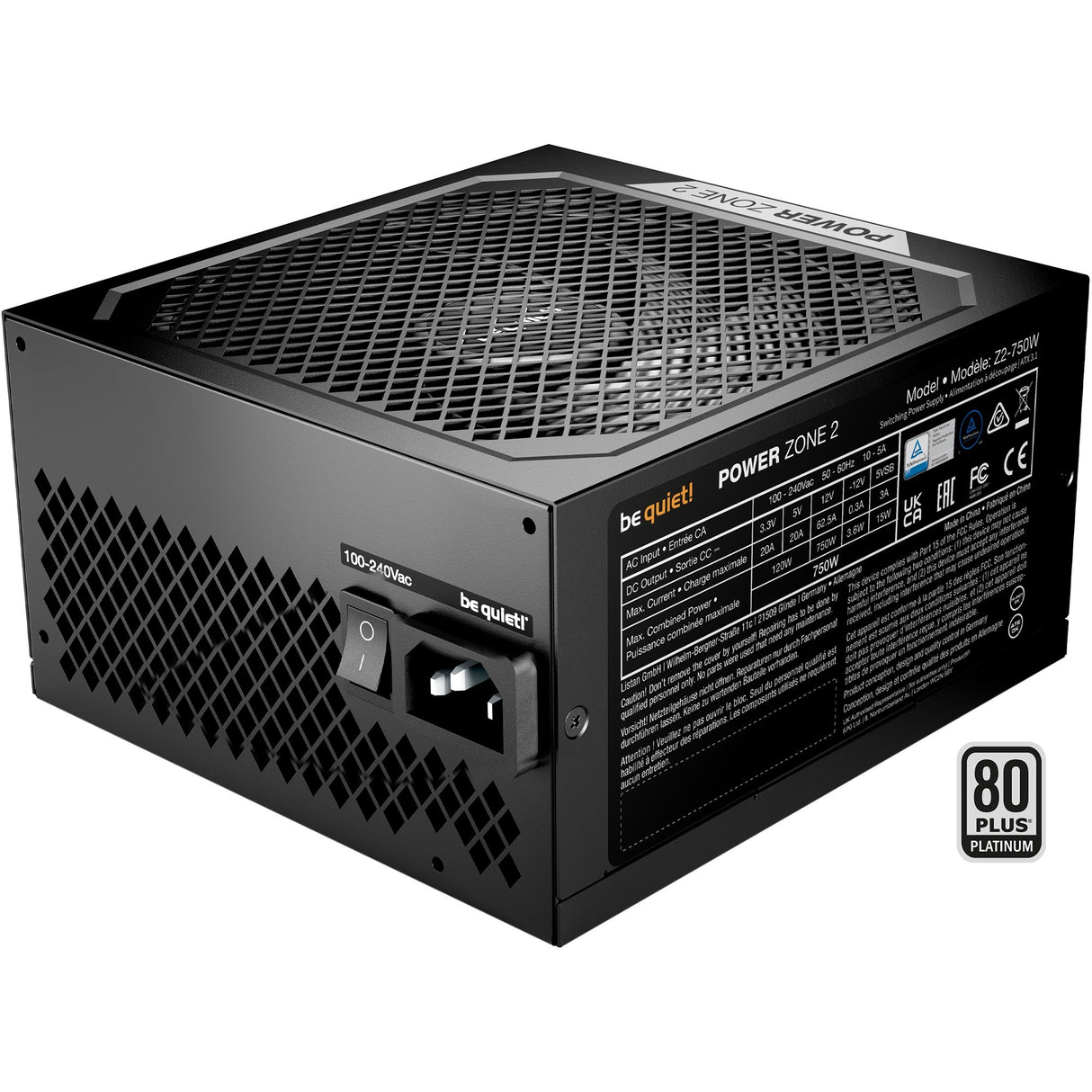 Soyez silencieux! Alimentation modulaire Power Zone 2 de 750 watts (noir, 1x 12v-2x6, 3x PCIe)