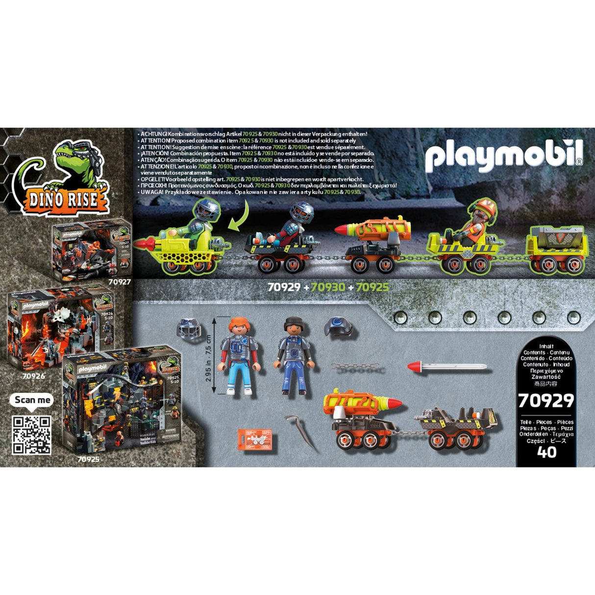 Playmobil Dino Rise - Jouets de construction de kart-fusée de mine de dinosaure (70929)