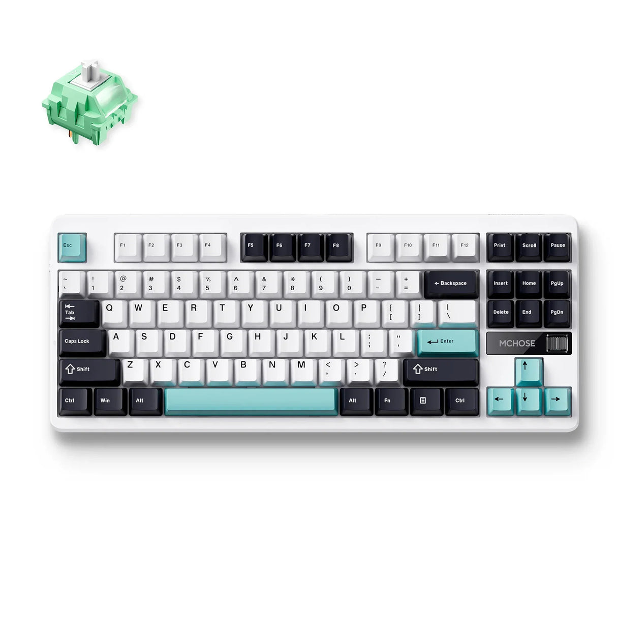 Clavier mécanique personnalisé à montage sur joint sans fil Mchose g87, clavier de jeu (blanc bleu, disposition américaine, ktt chou tofu v2, 80 % tkl, RVB, touches pbt, échange à chaud, 2,4 GHz | Bluetooth | USB-C)