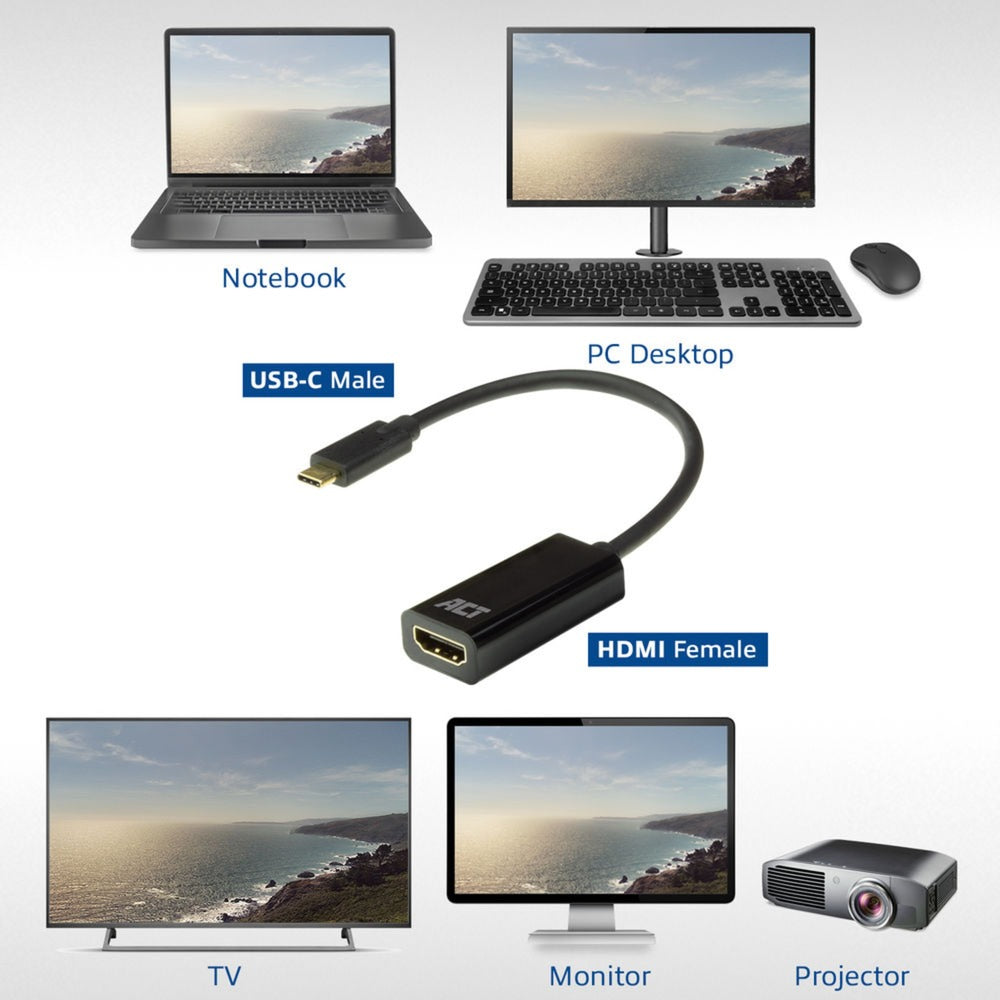 Agir la connectivité USB-C à l'adaptateur féminin HDMI