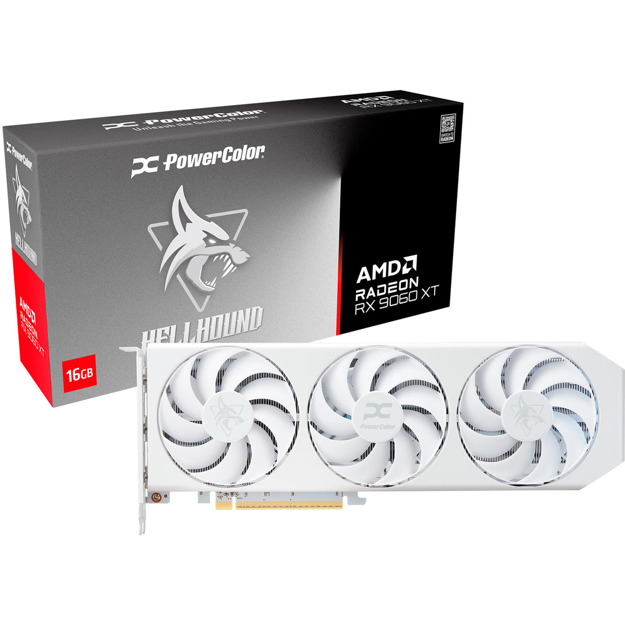 Carte graphique Powercolor Radeon RX 9060 XT Hellhound Spectral White 16G (blanc, RDNA4, GDDR6, 2x Display Port, 1x HDMI 2.1)