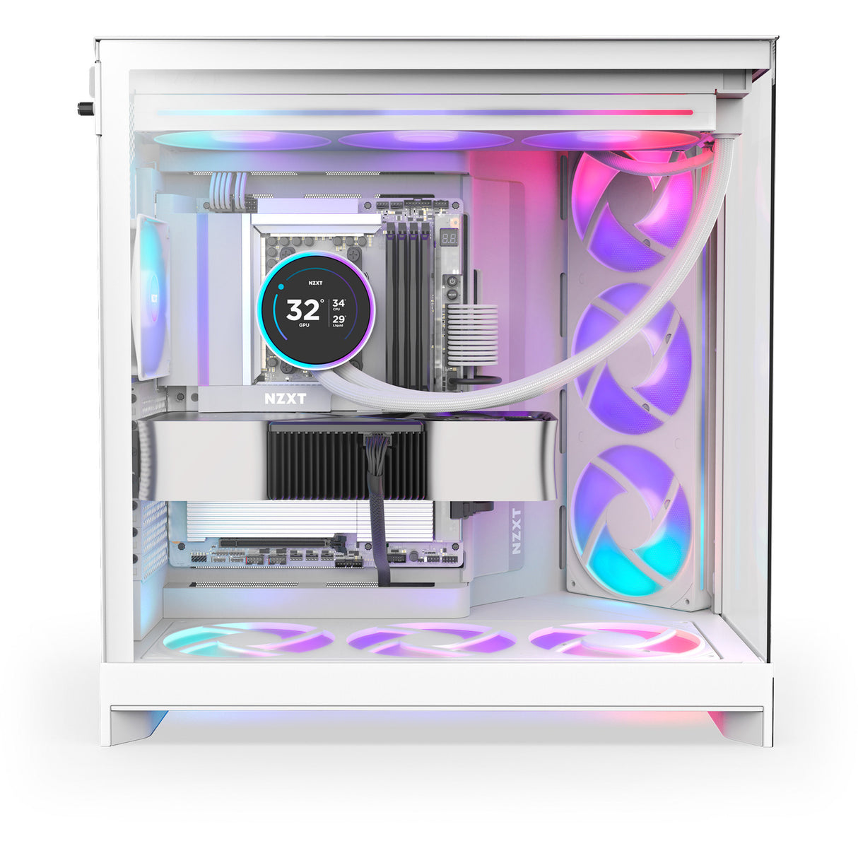 Boîtier tour midi Nzxt h9 flow rgb (blanc (mat) | 2x usb-a | 1x usb-c | rgb | verre trempé)