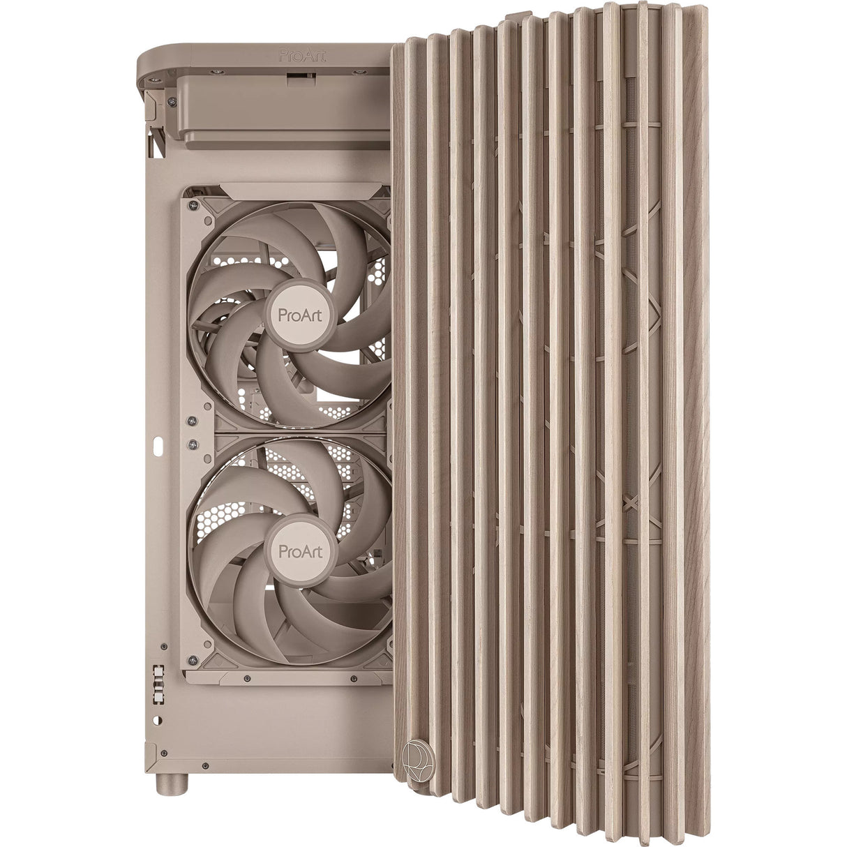 Asus proart pa401 wood edition - mesh panel midi tower behuizing (beige houtkleur | 2x usb-a | 1x usb-c)