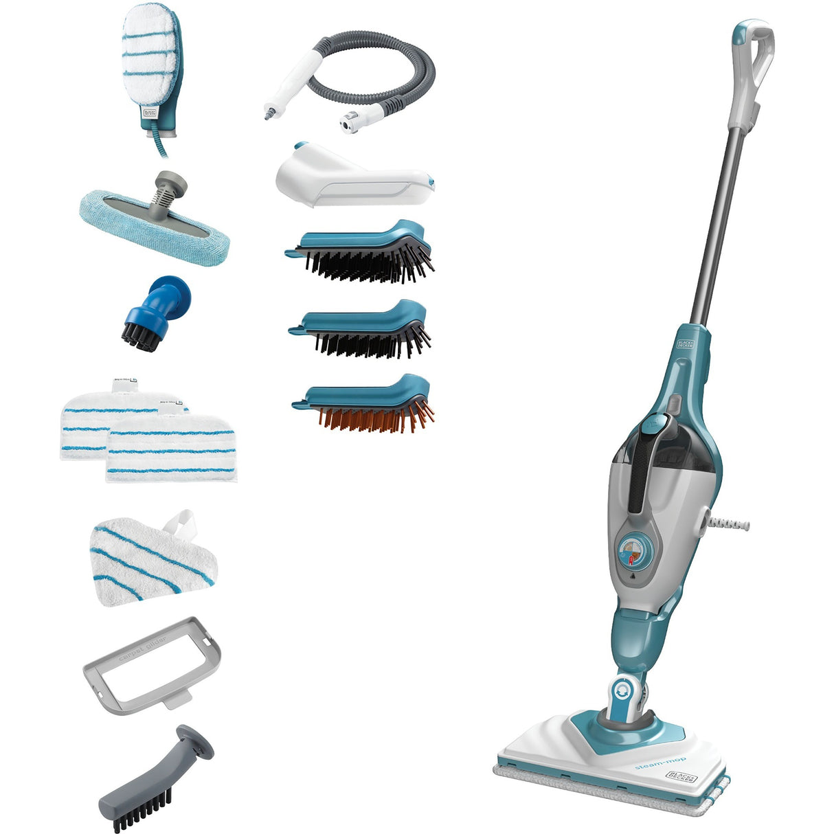 Balai vapeur Black+decker bhsm1610dsm 1600w avec steamitt, pied delta et 15 accessoires nettoyeur vapeur (blanc bleu-gris)