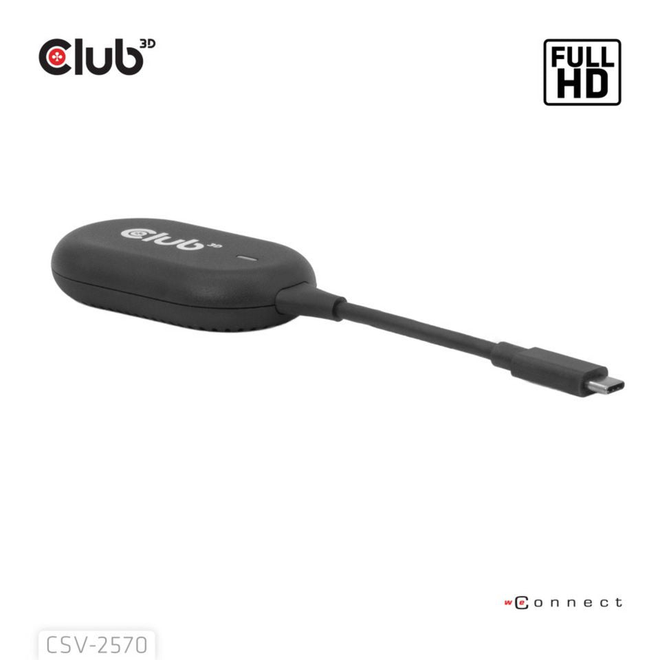 Adaptateur émetteur et récepteur sans fil USB-C vers HDMI Club 3D (noir)