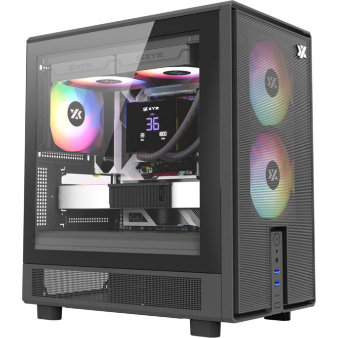 Boîtier tour midi Xyz pc gear atom (noir | 2x USB-A | 1x USB-C | verre trempé)