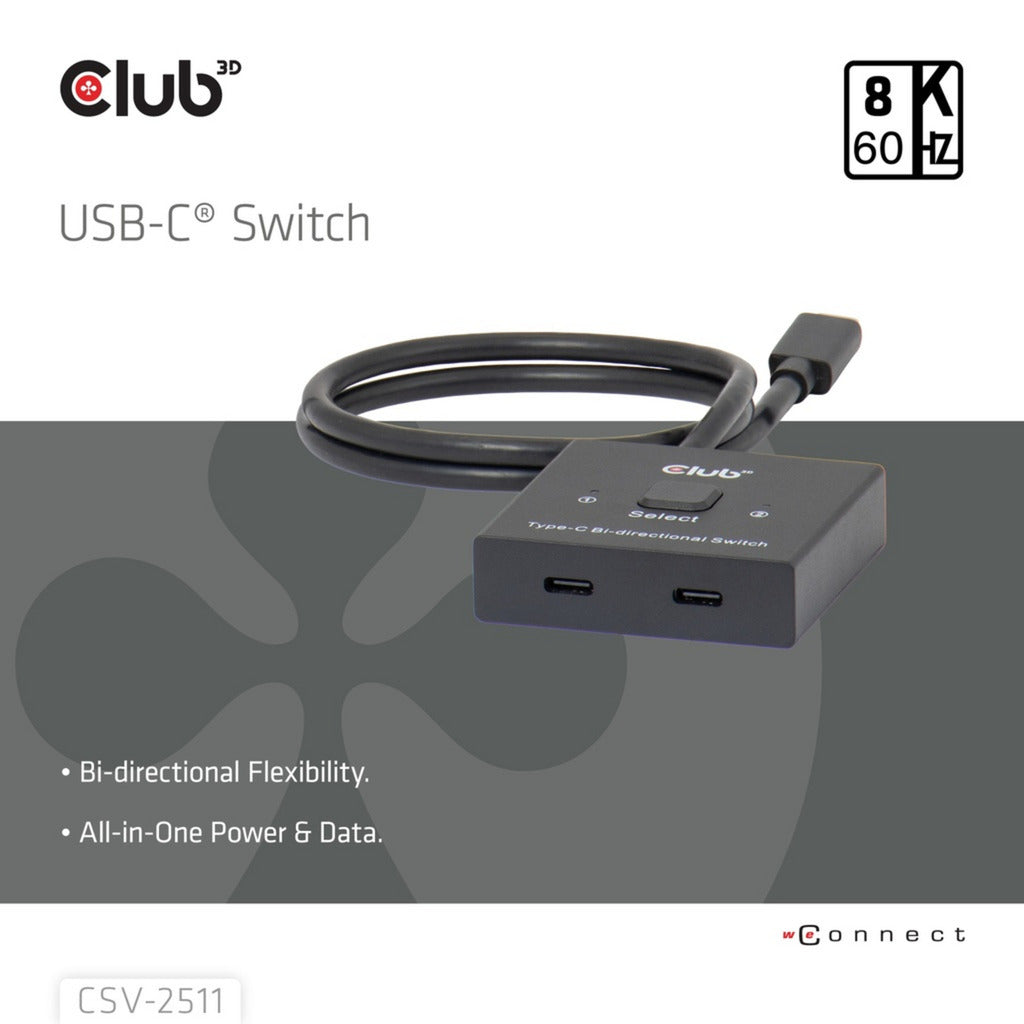 Club 3D USB-C bidirectionnel vidéo + données + commutateur PD commutateur USB (noir)