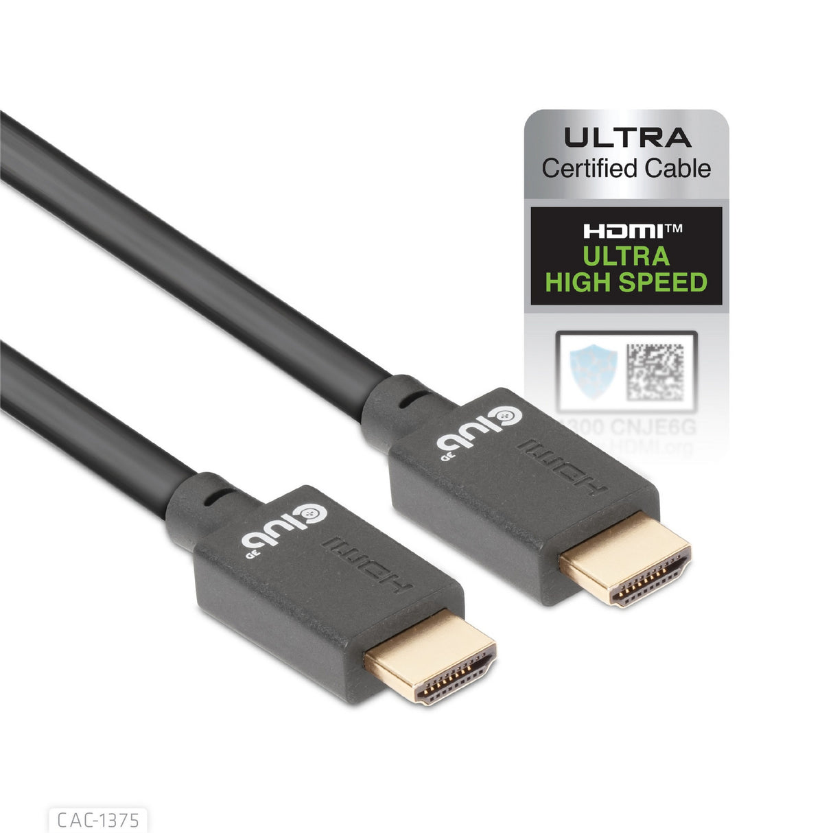 Câble certifié HDMI 2.1 ultra haut débit Club 3D mâle-mâle (noir, 5 mètres, 4K 120Hz, 8K 60Hz, 48Gbps)