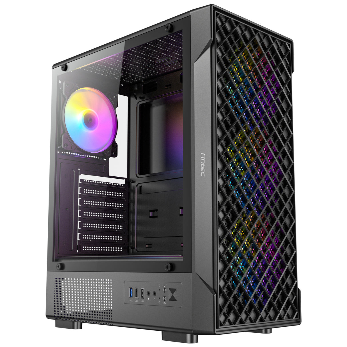 Boîtier tour midi Antec vx320 argb (noir | 3x usb-a | verre trempé)