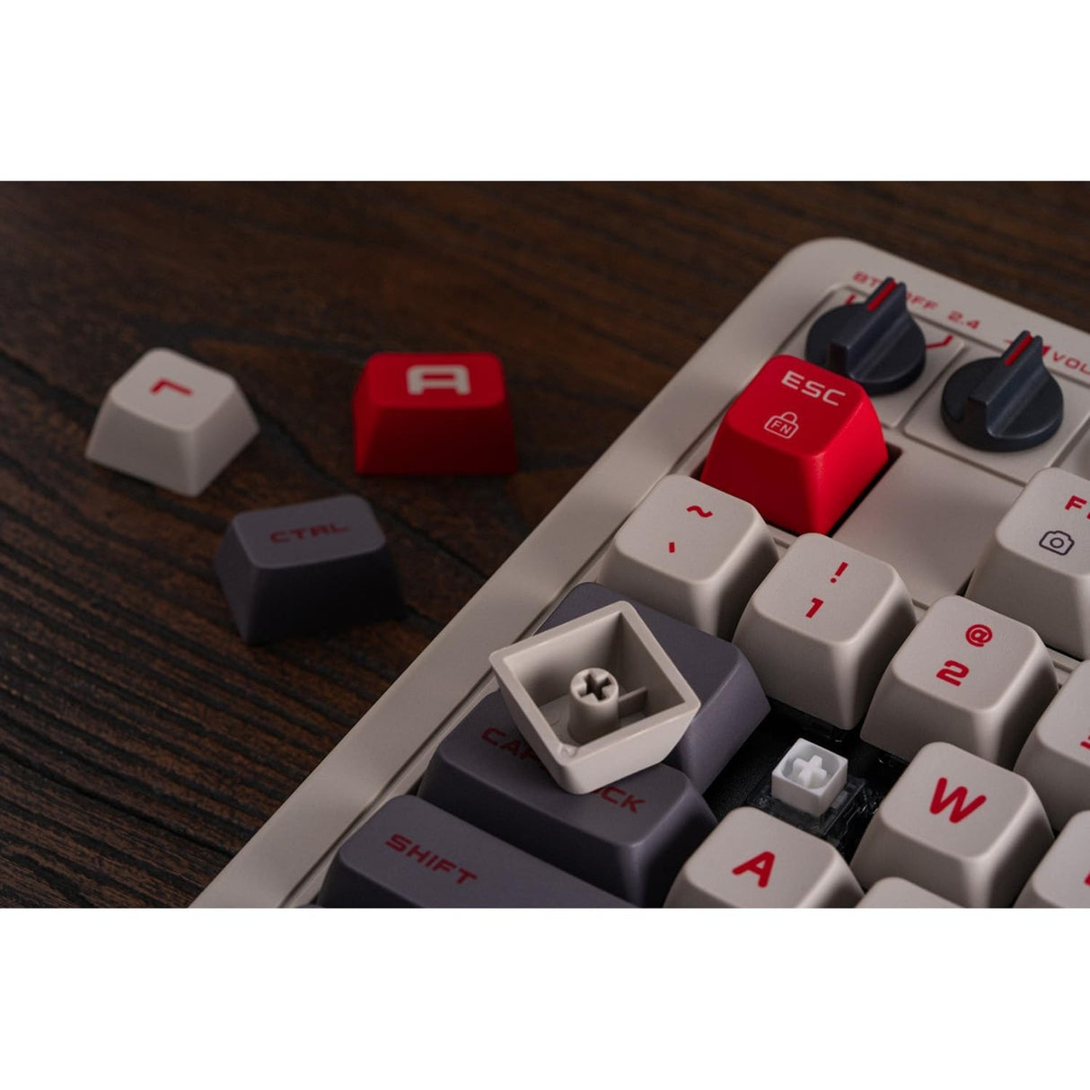 Clavier mécanique rétro 8bitdo n édition (gris, disposition américaine (qwerty), boîte kailh blanche, 100%, bluetooth basse consommation, sans fil 2,4 g, usb)