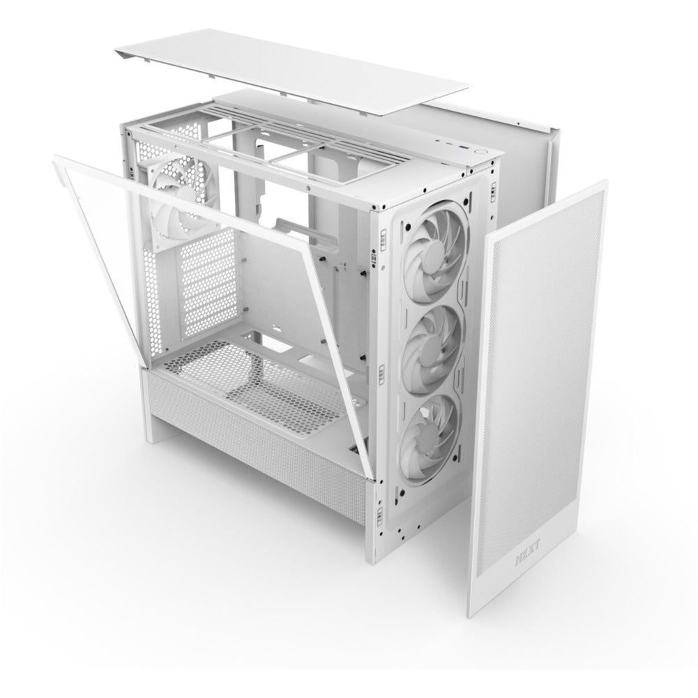 Boîtier tour midi Nzxt h5 flow rgb v2 (blanc | 1x usb-a | 1x usb-c | rgb | verre trempé)