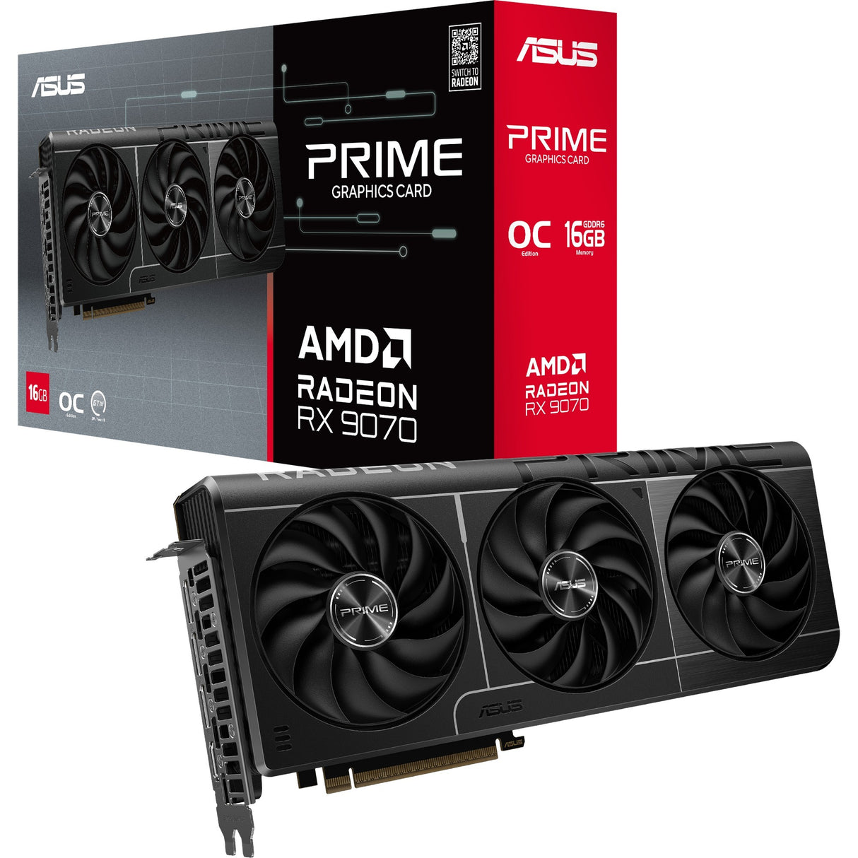 Carte graphique Asus Prime Radeon RX 9070 OC (gris, 3x display port, 1x HDMI, RDNA4)