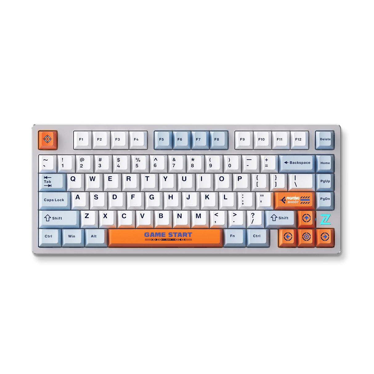 Mchose z75s orange bleu tigre des neiges couvercle supérieur en métal clavier RVB mécanique sans fil (gris, disposition américaine (qwerty), ttc snow Tiger, 75 %, RVB, hot swap, double-shot pbt, sans fil | Bluetooth | USB-C)