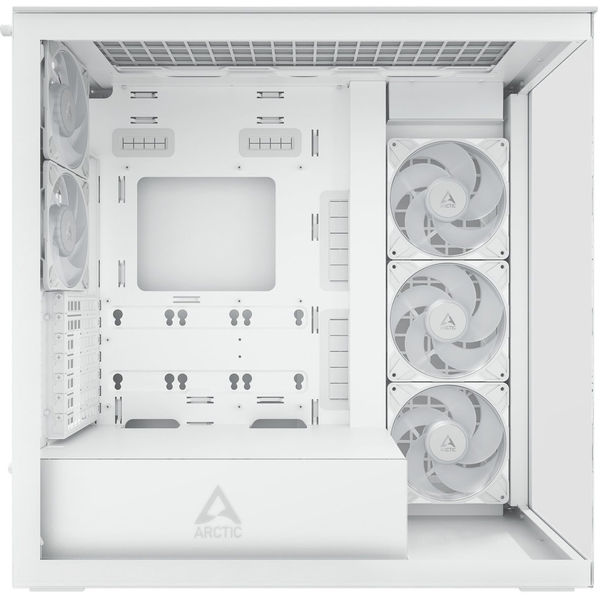 Boîtier tour midi Arctic xtender (blanc | 2x USB-A | 1x USB-C | RVB | verre trempé)