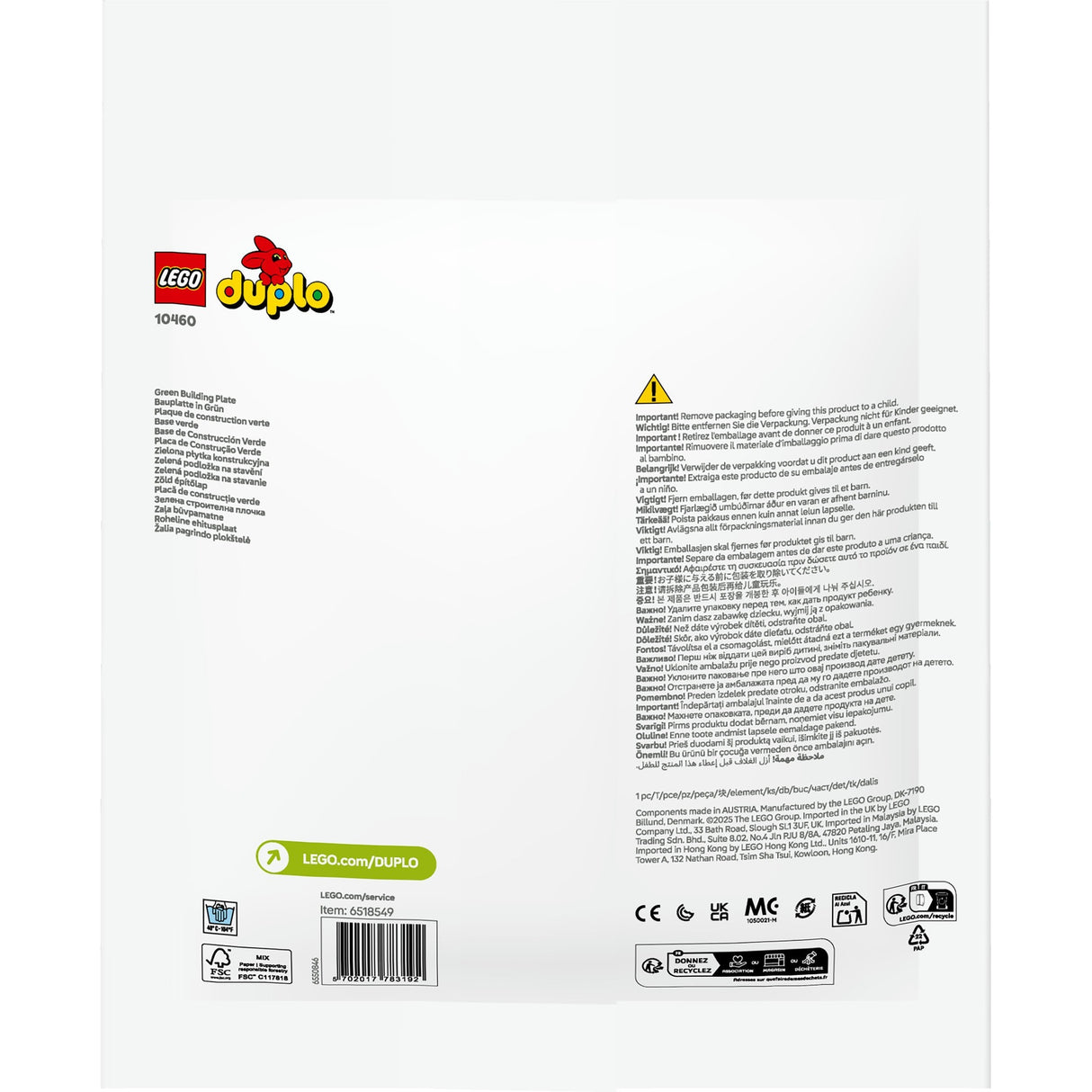 Plaque de construction verte Lego Duplo - 10460