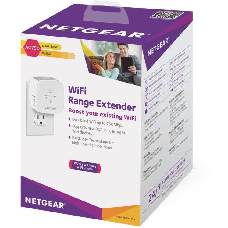 Netgear ex3110 – point d'accès pour extension de portée wifi ac750 (blanc)