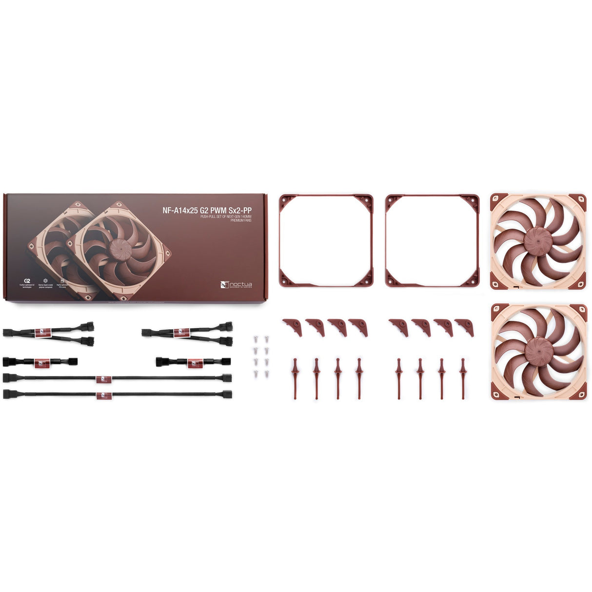 Noctua nf-a14x25 g2 pwm sx2-pp ventilateurs de boîtier (marron, 2 pièces, 140 x 140 x 25 mm)