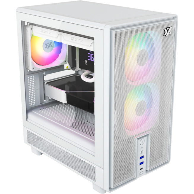 Boîtier tour midi Xyz pc gear atom (blanc | 2x USB-A | 1x USB-C | verre trempé)