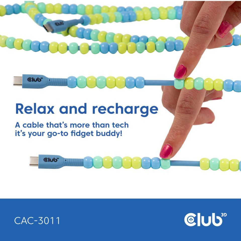 Câble perlé Club 3D USB-C bleu, câble de 2 mètres (bleu)